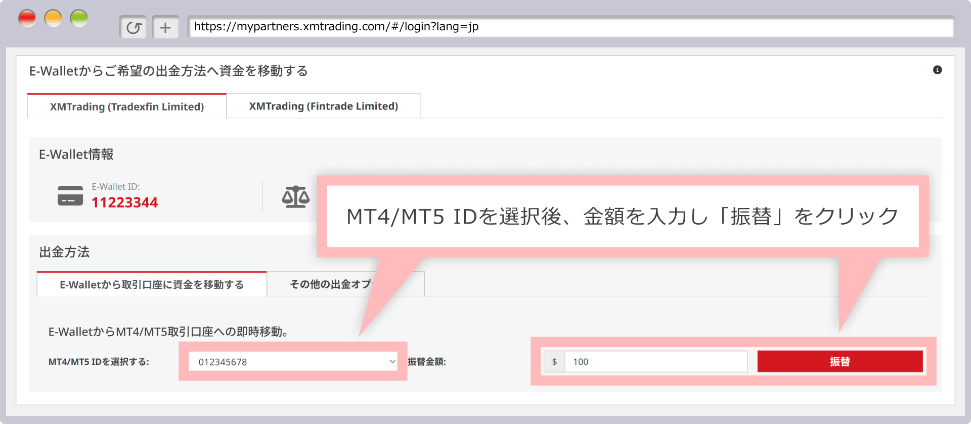 ログインIDと金額の入力