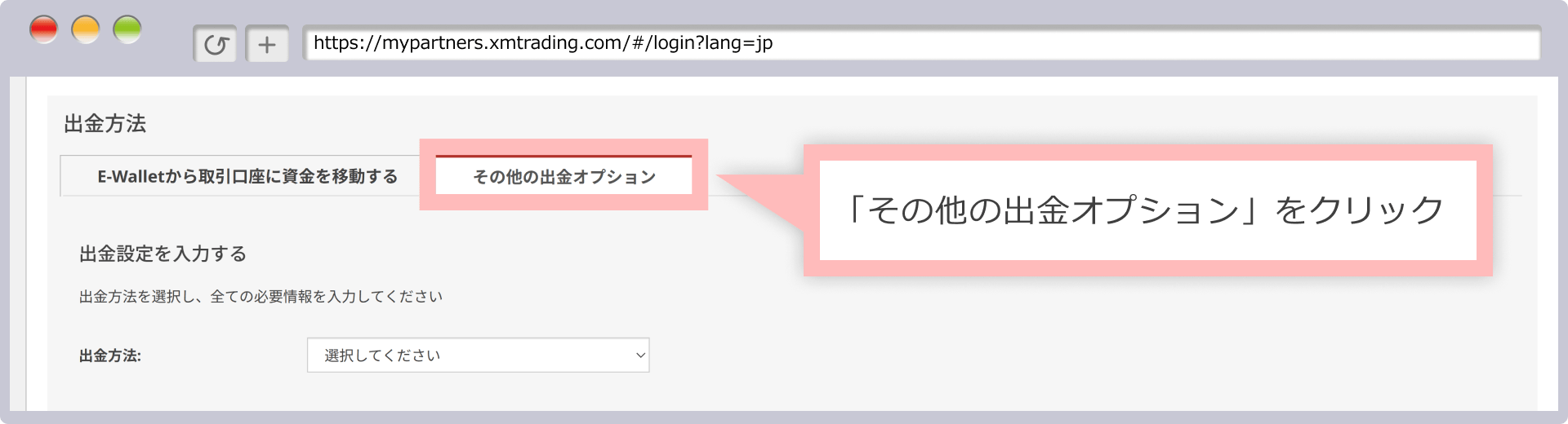 出金オプションの選択