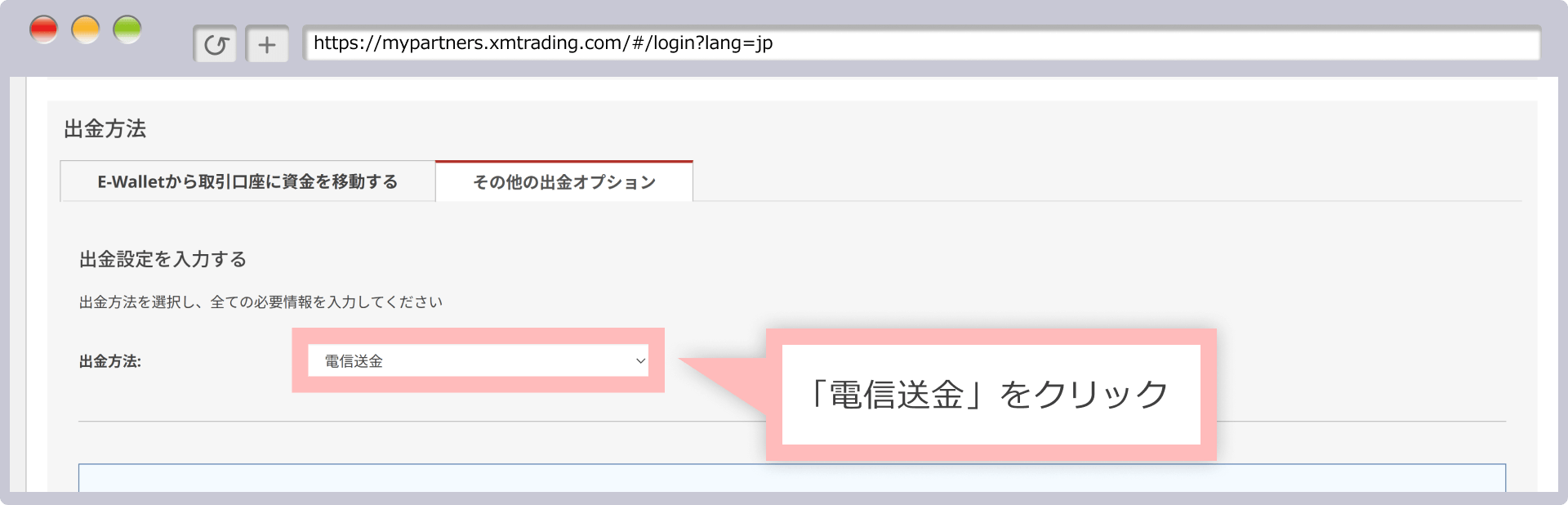「電信送金」を選択