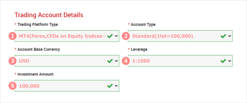 Trading account details registration