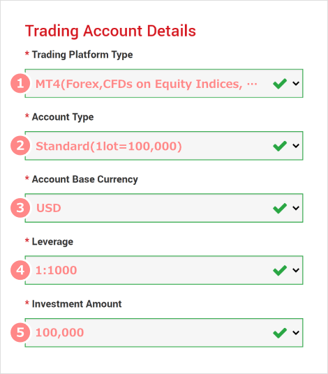 Trading account details registration