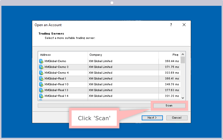 How to scan server name on MT4